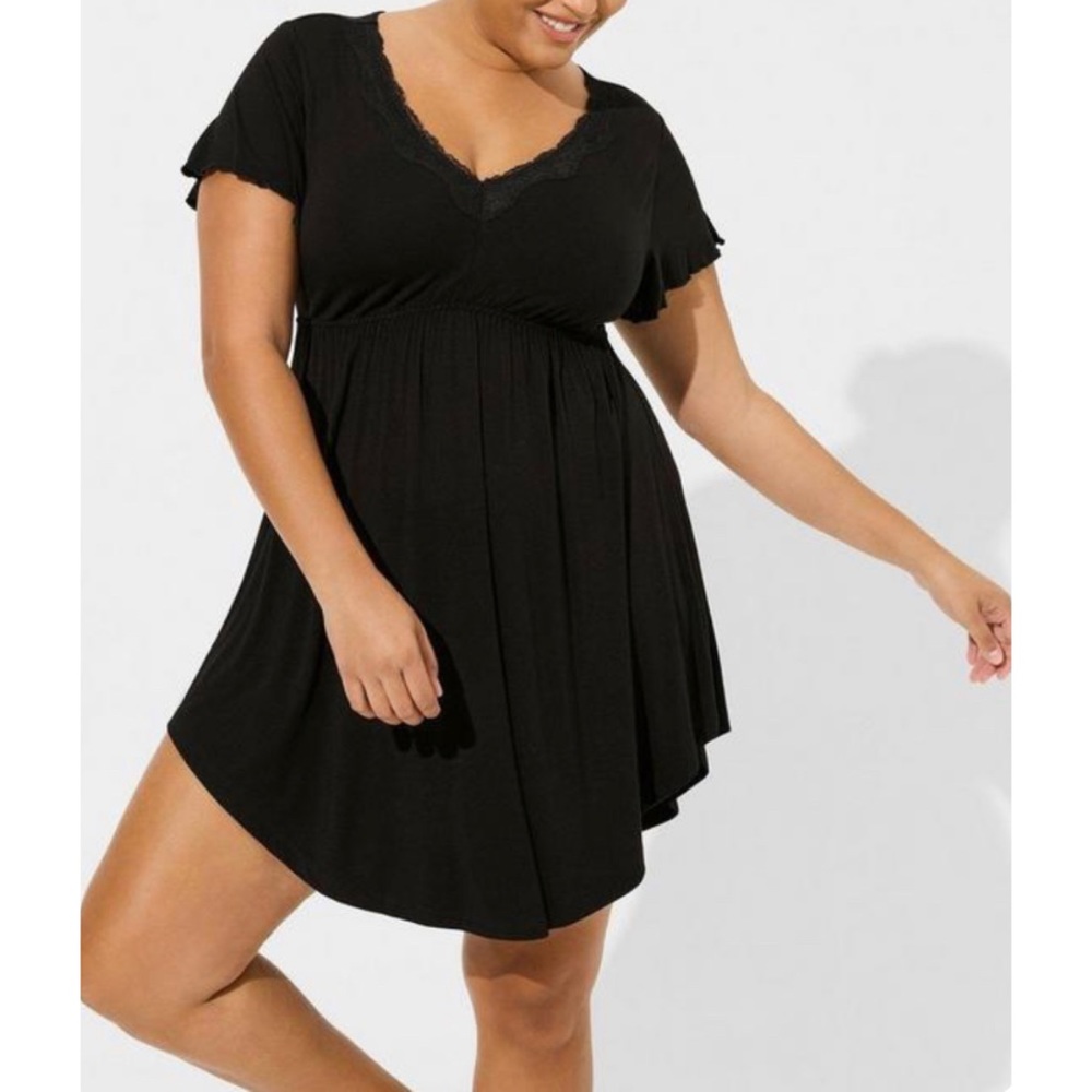 🆕 Black Super Soft Lace Trim Sleep Dress 3 3X 22 24 NWT Torrid New! Pyjamas PJ - Picture 5 of 8